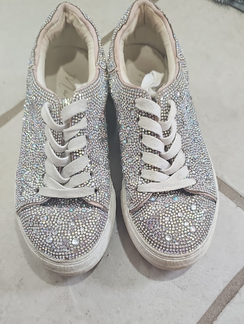 Sparkling Rhinestone Lace-Up Women's Sneakers - Silver